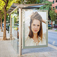 Photo effect - Advertisement on the bus stop in the sunny day