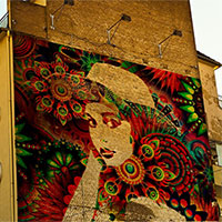 Photo effect - Bright graffiti on the building