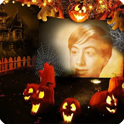 Photo effect - Among halloween pumpkins