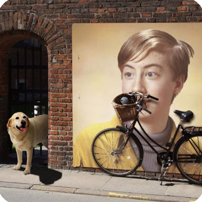 Photo effect - Labrador guards the bike