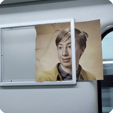 Photo effect - Crumpled ad in the subway car.