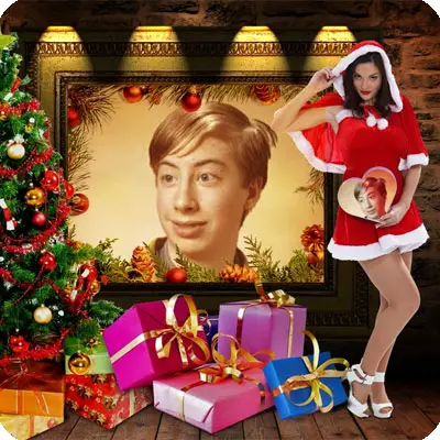 Photo effect - Cute snow girl has presents for you