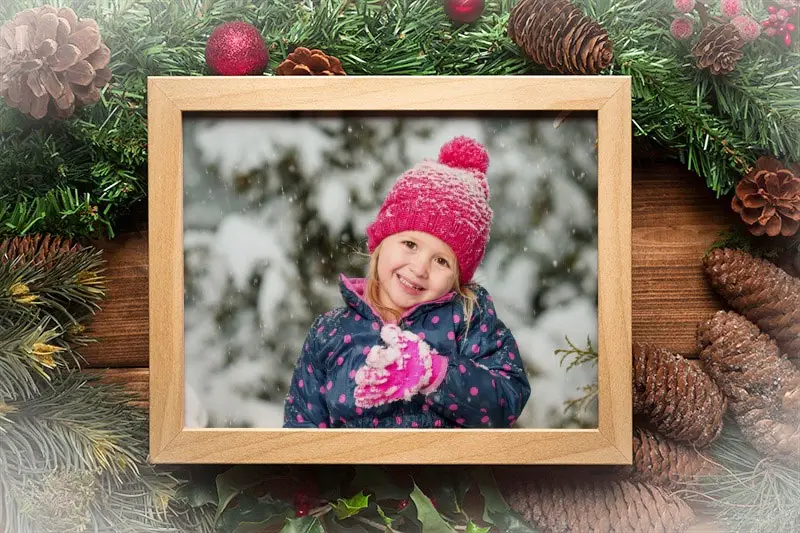 Photo effect - Photo frame with Christmas decorations from pine cones